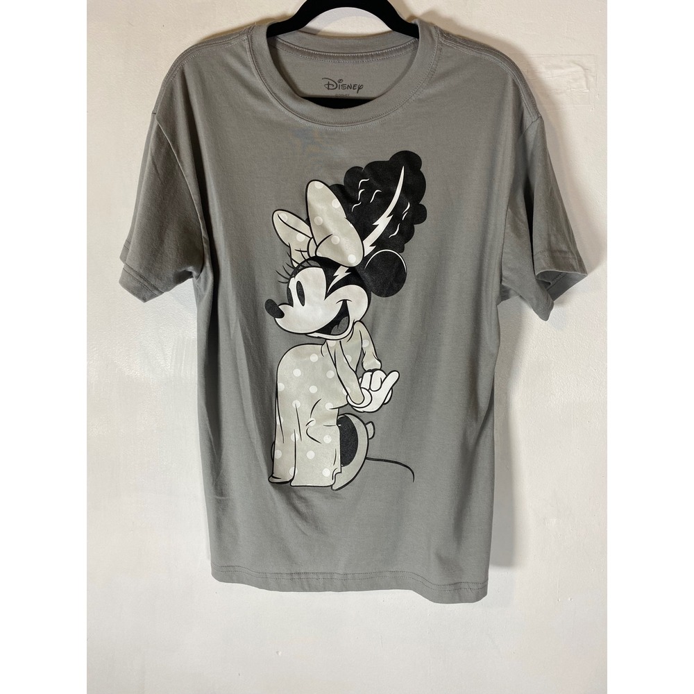 Disney Minnie Mouse Monochrome Graphic Tee Gray Short Sleeve Casual Shirt Medium